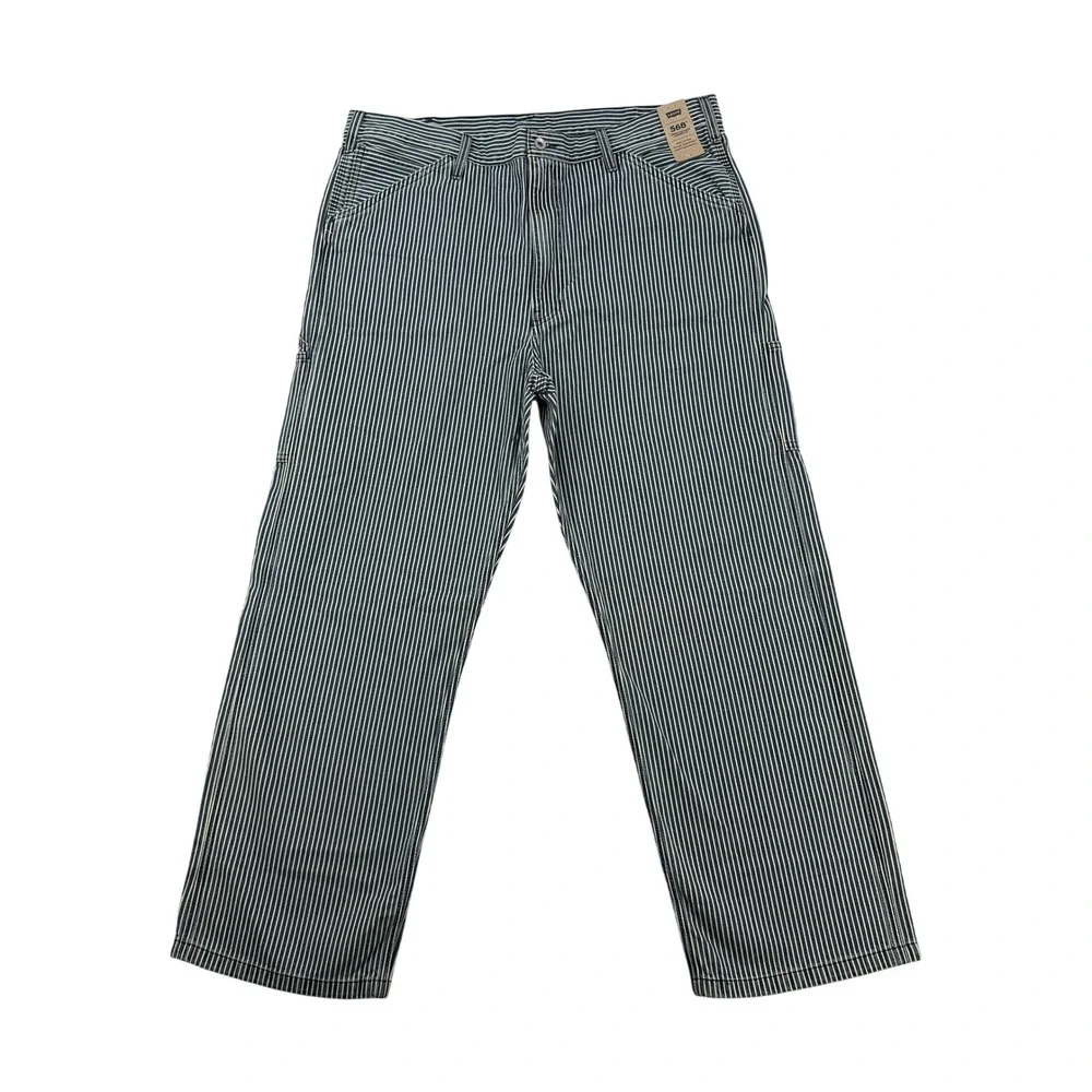 Levi's 568 Loose Straight Carpenter Pants Men's 40x32 Hickory Stripe Blue White